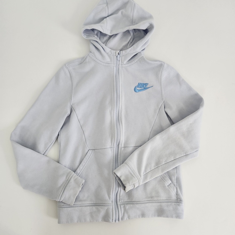 Nike Kids Light Blue Full Zip Hoodie Sweatshirt Blue Logo Size L